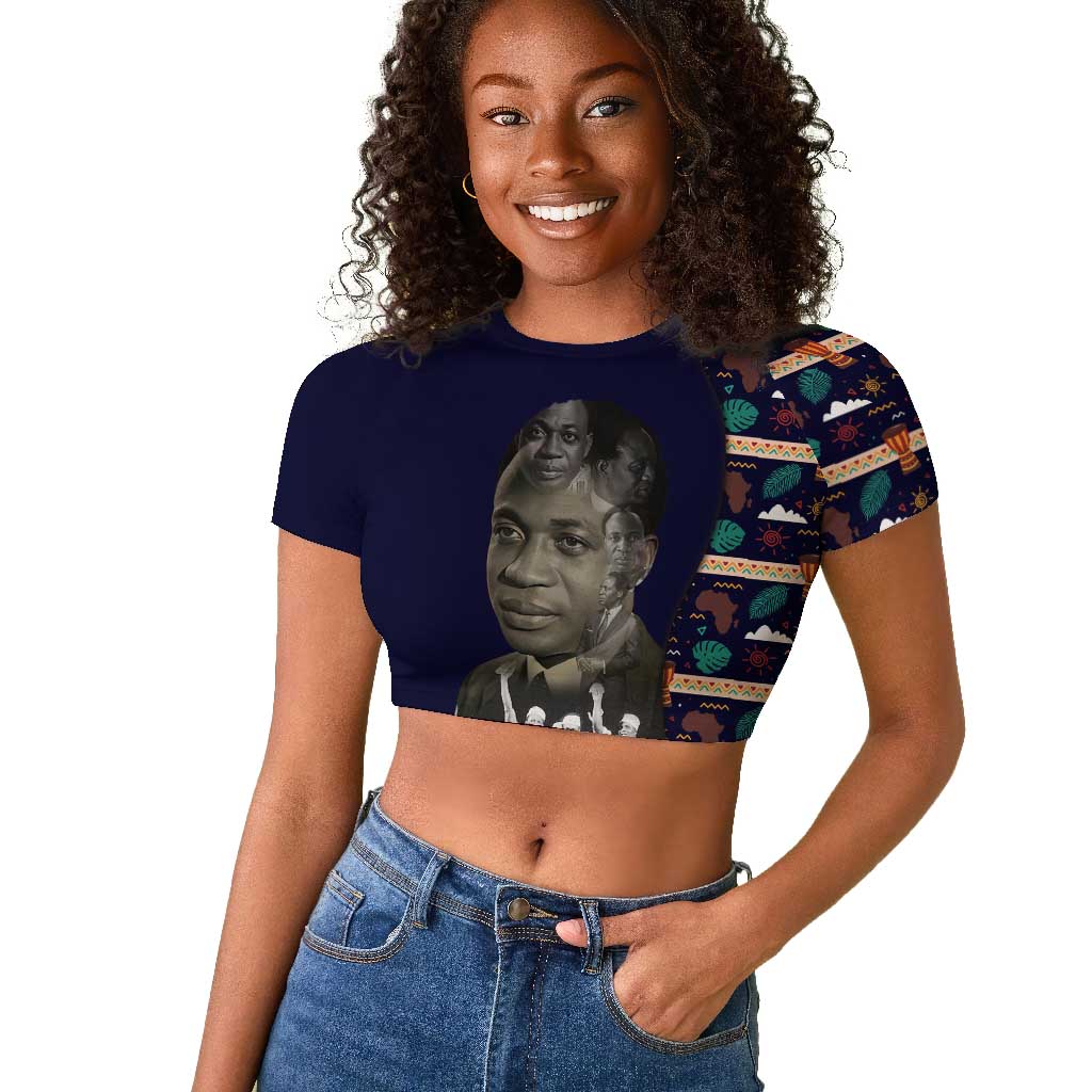 Kwame Nkrumah Raglan Cropped T shirt Ghana Pan-African Print Design Portrait and Anti-Colonial Legacy Tribute - African Pride