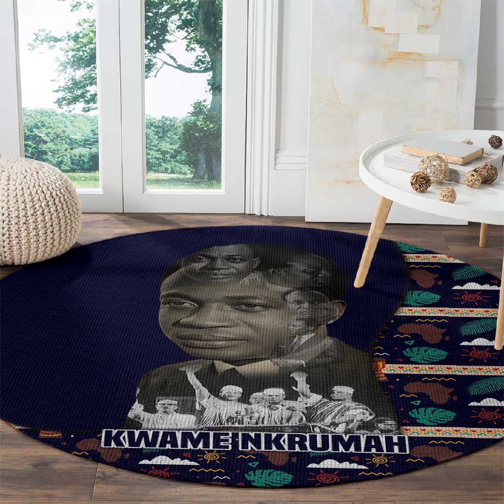Kwame Nkrumah Round Carpet Ghana Pan-African Print Design Portrait and Anti-Colonial Legacy Tribute - African Pride