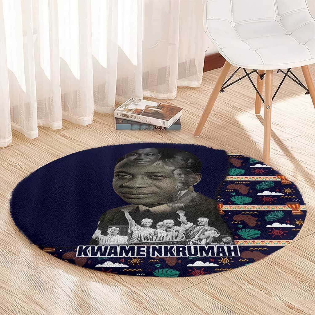 Kwame Nkrumah Round Carpet Ghana Pan-African Print Design Portrait and Anti-Colonial Legacy Tribute - African Pride
