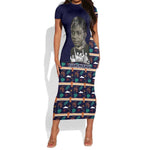 Kwame Nkrumah Short Sleeve Bodycon Dress Ghana Pan-African Print Design Portrait and Anti-Colonial Legacy Tribute - African Pride