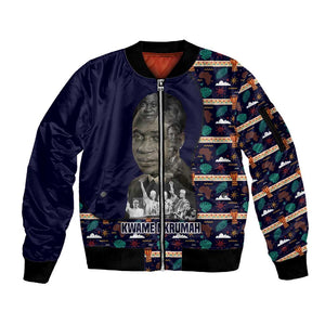 Kwame Nkrumah Sleeve Zip Bomber Jacket Ghana Pan-African Print Design Portrait and Anti-Colonial Legacy Tribute - African Pride