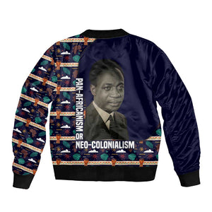 Kwame Nkrumah Sleeve Zip Bomber Jacket Ghana Pan-African Print Design Portrait and Anti-Colonial Legacy Tribute - African Pride