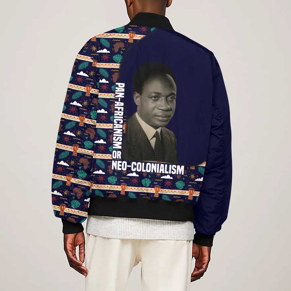 Kwame Nkrumah Sleeve Zip Bomber Jacket Ghana Pan-African Print Design Portrait and Anti-Colonial Legacy Tribute - African Pride