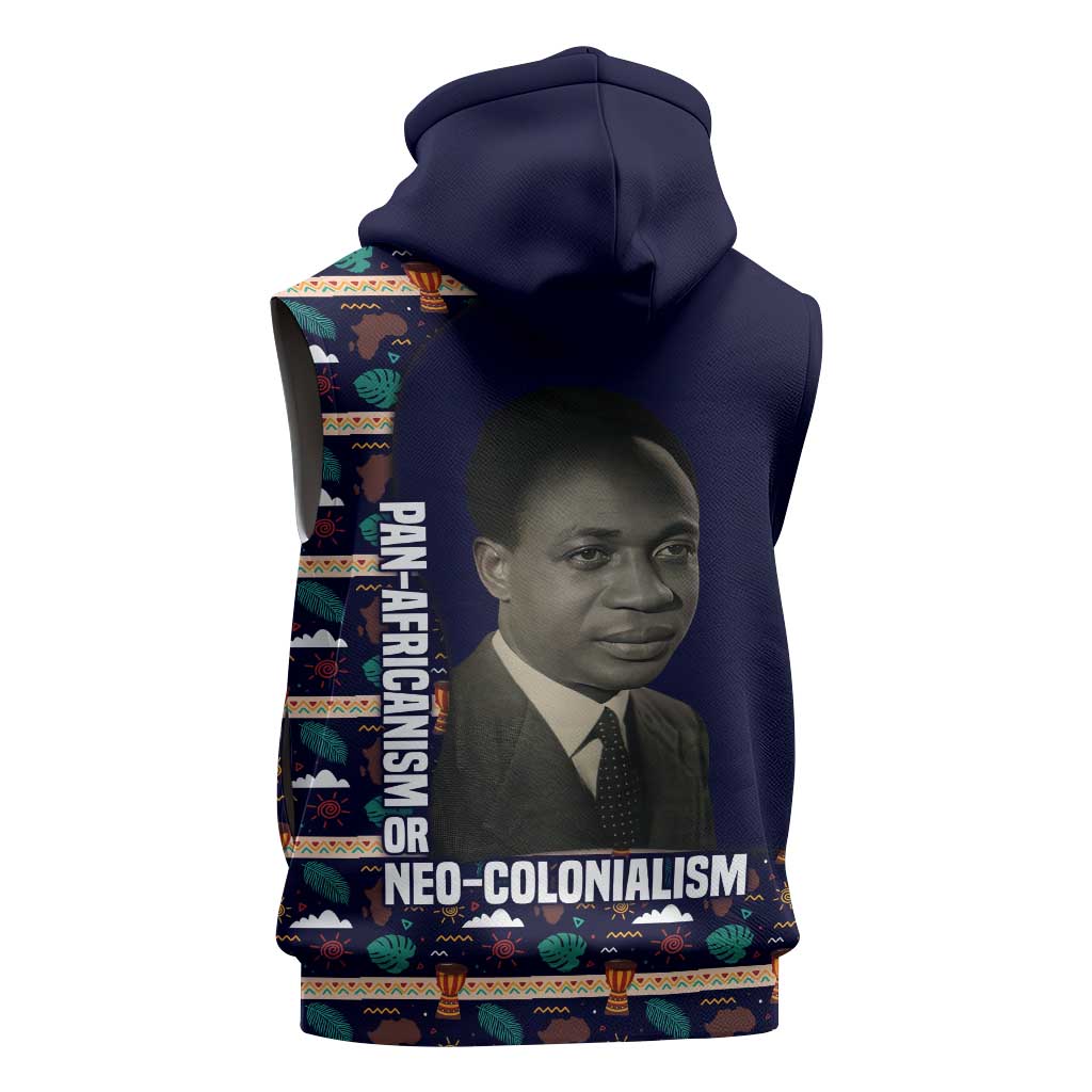 Kwame Nkrumah Sleeveless Hoodie Ghana Pan-African Print Design Portrait and Anti-Colonial Legacy Tribute - African Pride