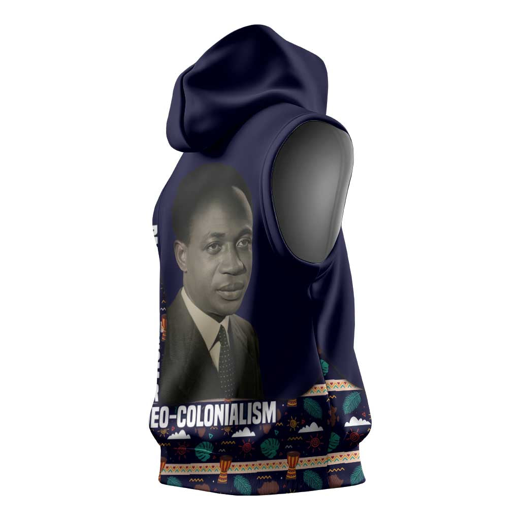 Kwame Nkrumah Sleeveless Hoodie Ghana Pan-African Print Design Portrait and Anti-Colonial Legacy Tribute - African Pride