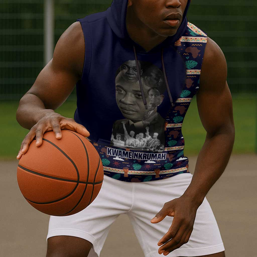 Kwame Nkrumah Sleeveless Hoodie Ghana Pan-African Print Design Portrait and Anti-Colonial Legacy Tribute - African Pride