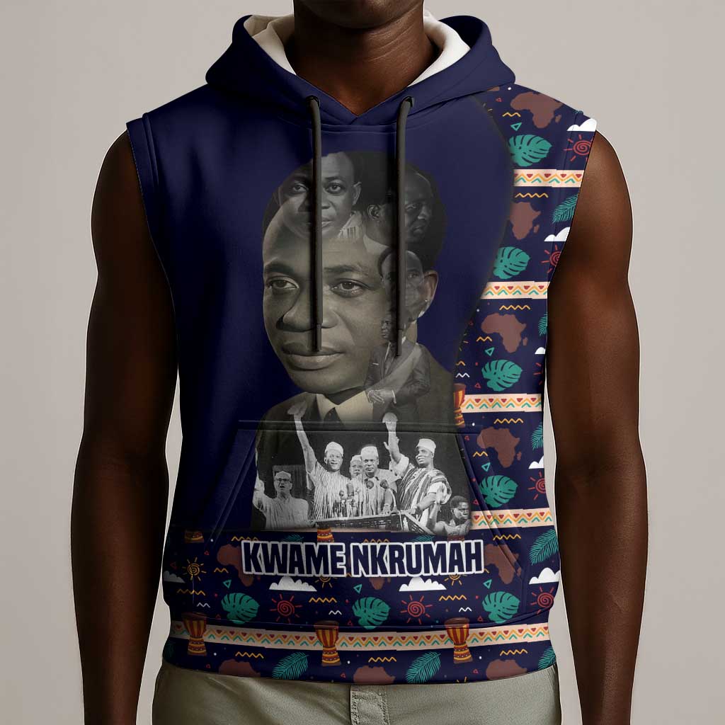Kwame Nkrumah Sleeveless Hoodie Ghana Pan-African Print Design Portrait and Anti-Colonial Legacy Tribute - African Pride
