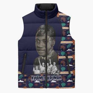 Kwame Nkrumah Sleeveless Puffer Jacket Ghana Pan-African Print Design Portrait and Anti-Colonial Legacy Tribute - African Pride