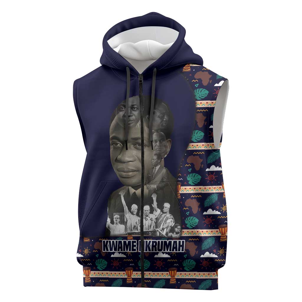 Kwame Nkrumah Sleeveless Zip Hoodie Ghana Pan-African Print Design Portrait and Anti-Colonial Legacy Tribute - African Pride