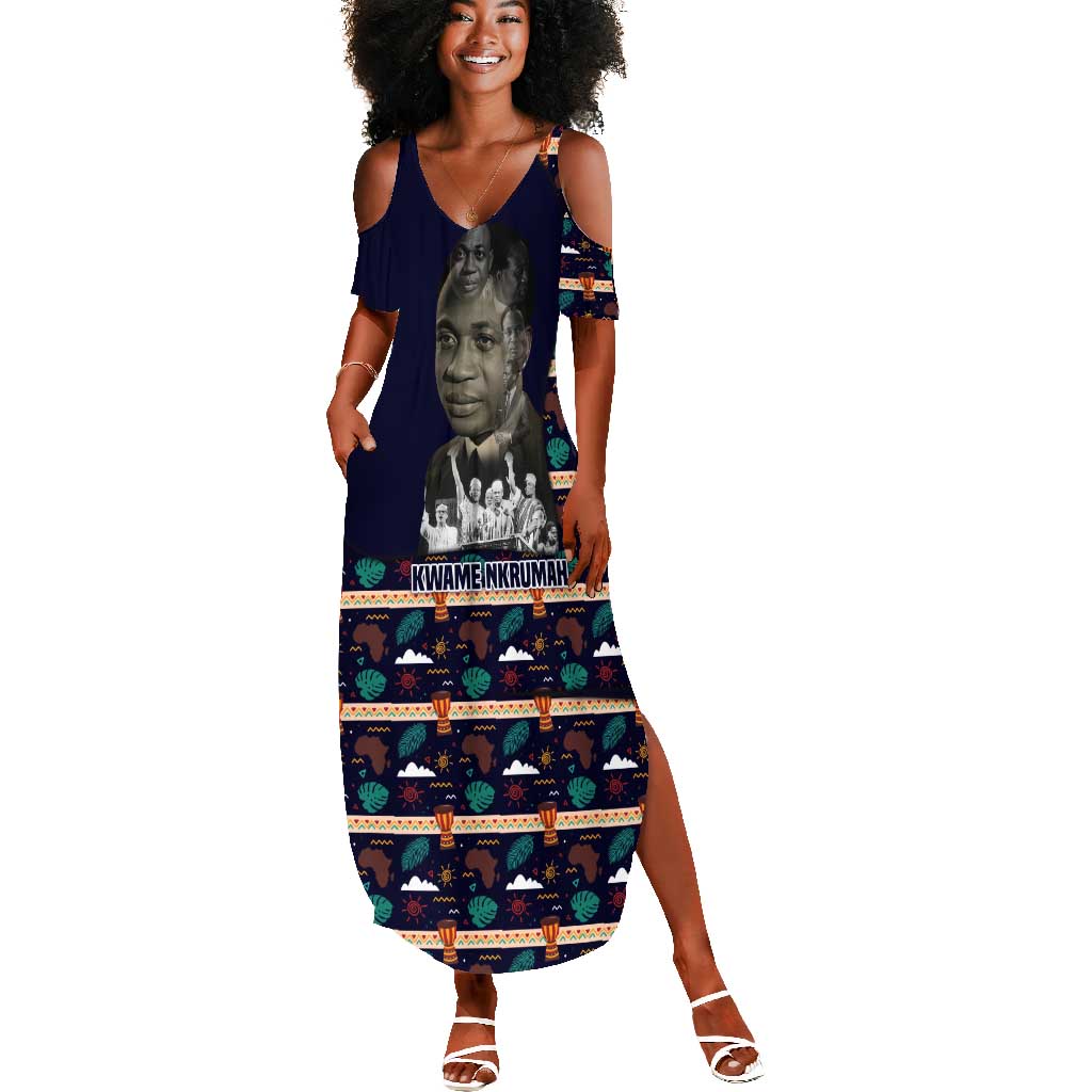 Kwame Nkrumah Summer Maxi Dress Ghana Pan-African Print Design Portrait and Anti-Colonial Legacy Tribute - African Pride