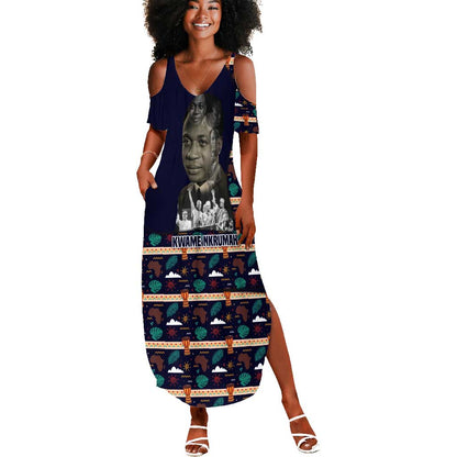 Kwame Nkrumah Summer Maxi Dress Ghana Pan-African Print Design Portrait and Anti-Colonial Legacy Tribute - African Pride