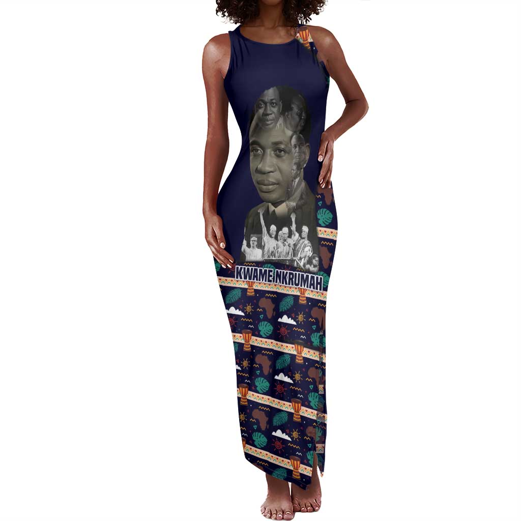 Kwame Nkrumah Tank Maxi Dress Ghana Pan-African Print Design Portrait and Anti-Colonial Legacy Tribute - African Pride