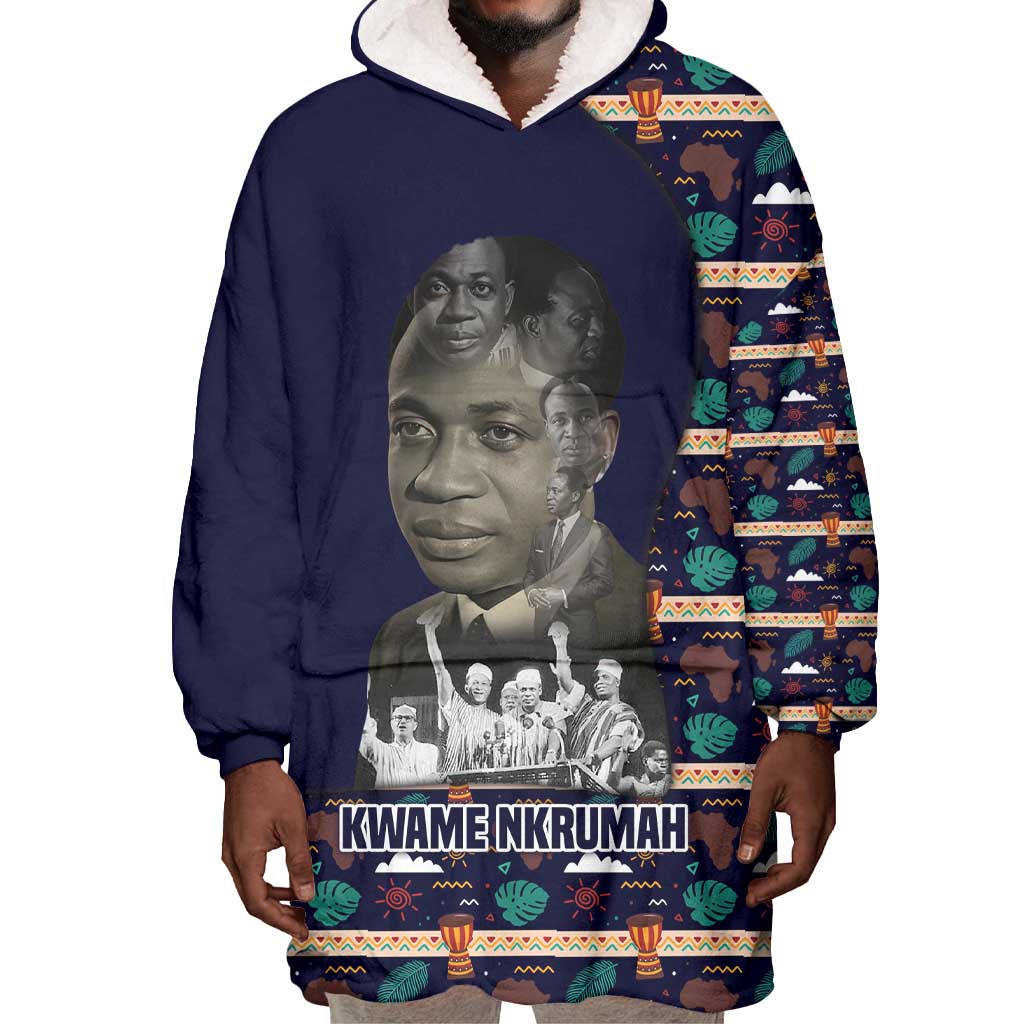 Kwame Nkrumah Wearable Blanket Hoodie Ghana Pan-African Print Design Portrait and Anti-Colonial Legacy Tribute - African Pride
