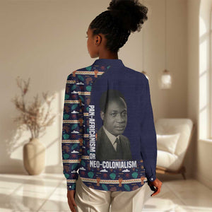 Kwame Nkrumah Women Casual Shirt Ghana Pan-African Print Design Portrait and Anti-Colonial Legacy Tribute - African Pride