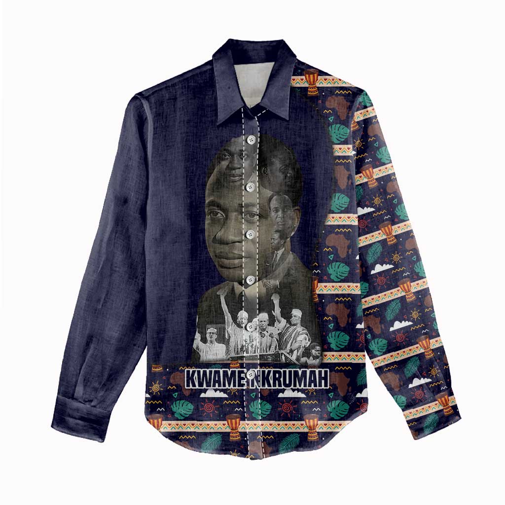 Kwame Nkrumah Women Casual Shirt Ghana Pan-African Print Design Portrait and Anti-Colonial Legacy Tribute - African Pride