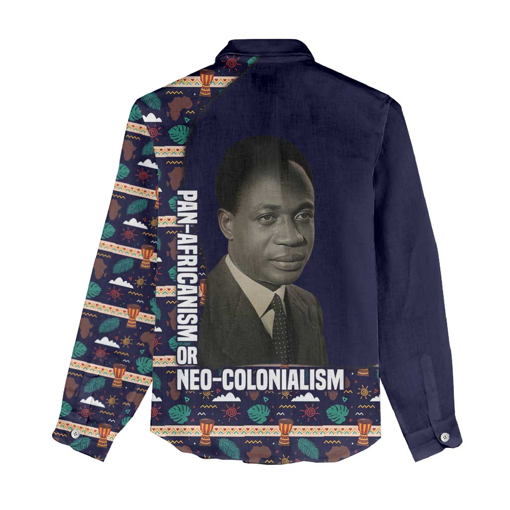 Kwame Nkrumah Women Casual Shirt Ghana Pan-African Print Design Portrait and Anti-Colonial Legacy Tribute - African Pride