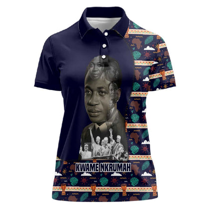 Kwame Nkrumah Women Polo Shirt Ghana Pan-African Print Design Portrait and Anti-Colonial Legacy Tribute - African Pride