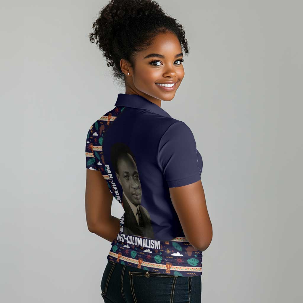 Kwame Nkrumah Women Polo Shirt Ghana Pan-African Print Design Portrait and Anti-Colonial Legacy Tribute - African Pride