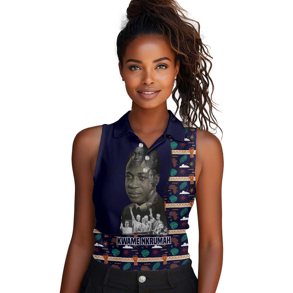 Kwame Nkrumah Women Sleeveless Polo Shirt Ghana Pan-African Print Design Portrait and Anti-Colonial Legacy Tribute - African Pride