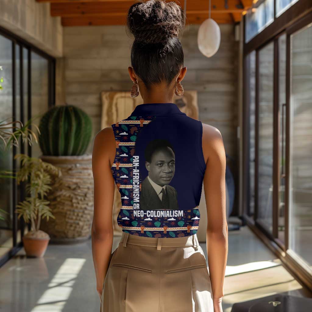 Kwame Nkrumah Women Sleeveless Polo Shirt Ghana Pan-African Print Design Portrait and Anti-Colonial Legacy Tribute - African Pride
