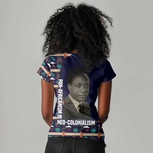 Kwame Nkrumah Women V-Neck T-Shirt Ghana Pan-African Print Design Portrait and Anti-Colonial Legacy Tribute - African Pride