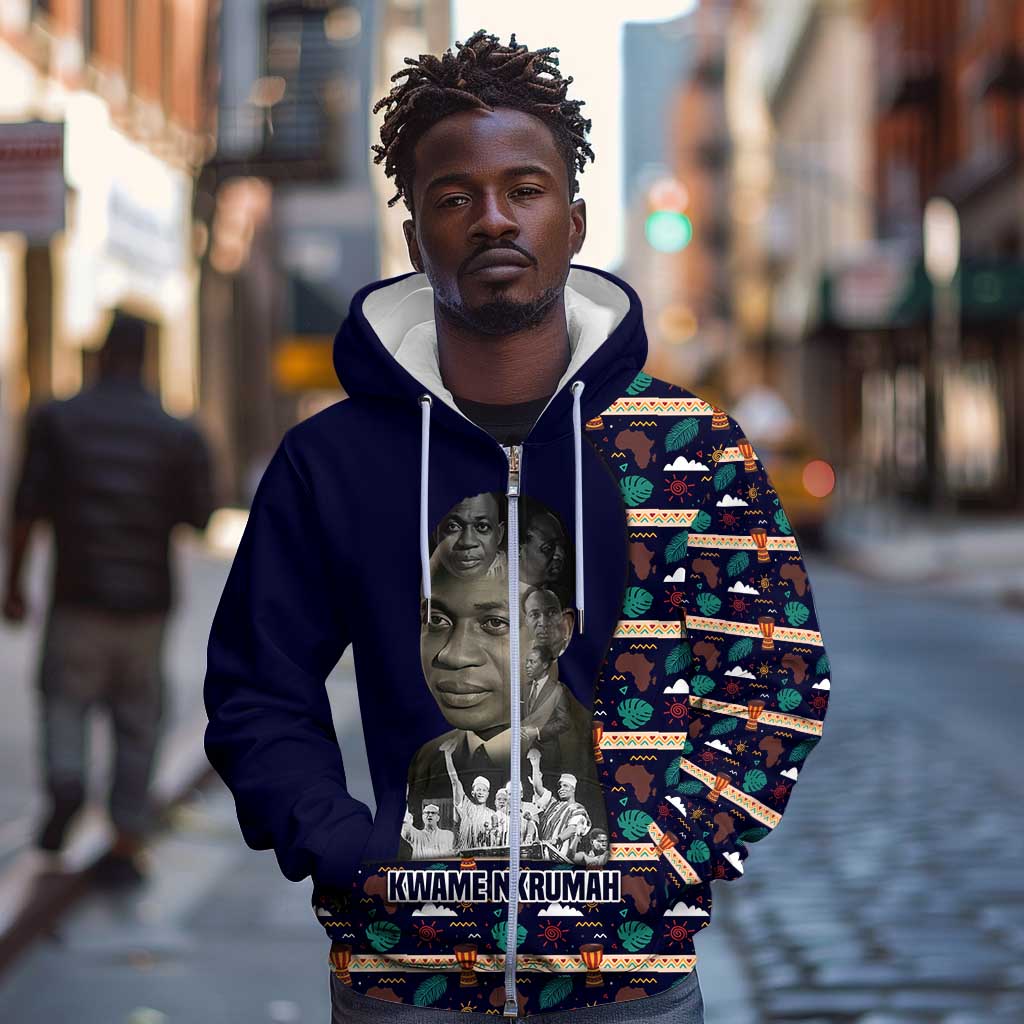 Kwame Nkrumah Zip Hoodie Ghana Pan-African Print Design Portrait and Anti-Colonial Legacy Tribute - African Pride