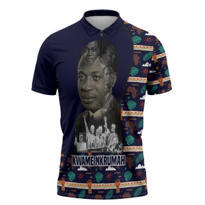 Kwame Nkrumah Zipper Polo Shirt Ghana Pan-African Print Design Portrait and Anti-Colonial Legacy Tribute - African Pride