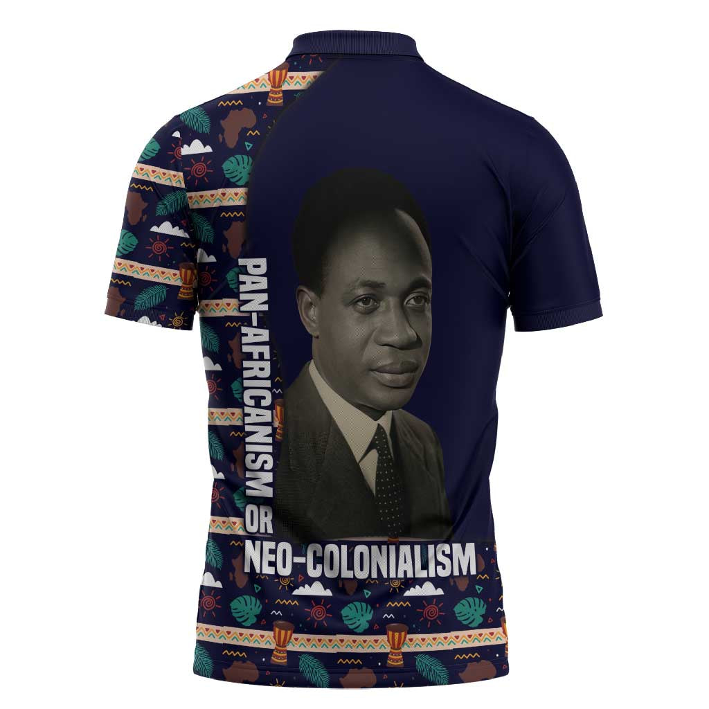 Kwame Nkrumah Zipper Polo Shirt Ghana Pan-African Print Design Portrait and Anti-Colonial Legacy Tribute - African Pride