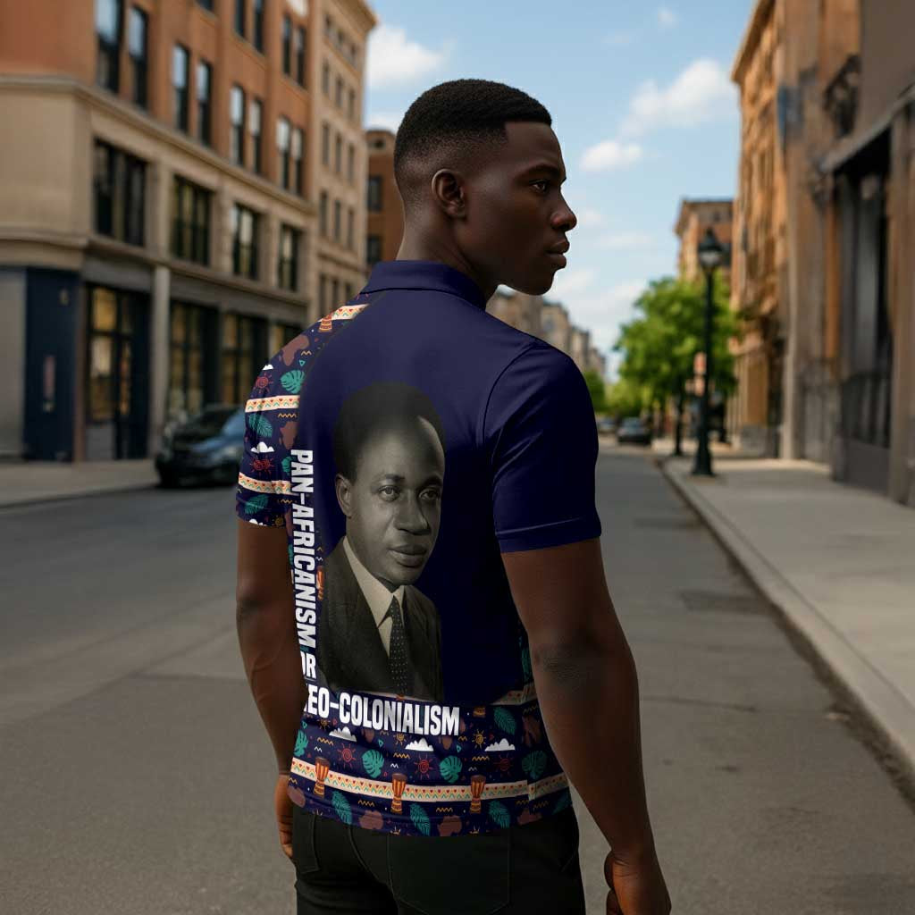 Kwame Nkrumah Zipper Polo Shirt Ghana Pan-African Print Design Portrait and Anti-Colonial Legacy Tribute - African Pride