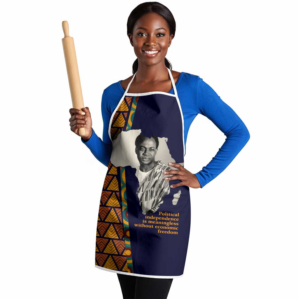 Kwame Nkrumah Ghana Apron African Map Pattern Design and Economic Freedom Quote Tribute - African Pride