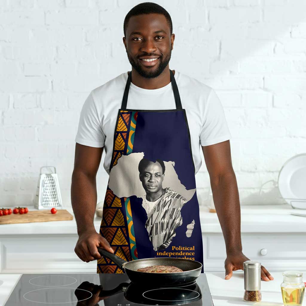 Kwame Nkrumah Ghana Apron African Map Pattern Design and Economic Freedom Quote Tribute - African Pride