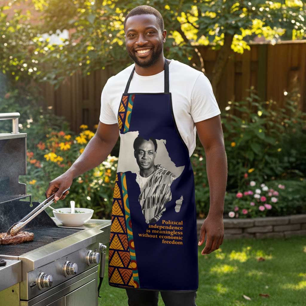 Kwame Nkrumah Ghana Apron African Map Pattern Design and Economic Freedom Quote Tribute - African Pride