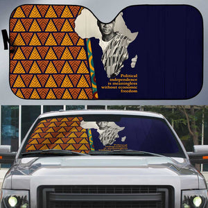 Kwame Nkrumah Ghana Auto Sun Shade African Map Pattern Design and Economic Freedom Quote Tribute - African Pride