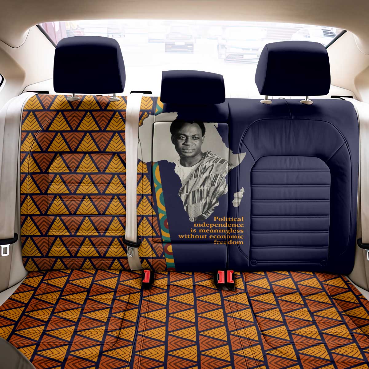 Kwame Nkrumah Ghana Back Car Seat Cover African Map Pattern Design and Economic Freedom Quote Tribute - African Pride