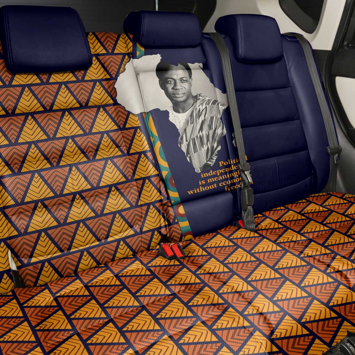 Kwame Nkrumah Ghana Back Car Seat Cover African Map Pattern Design and Economic Freedom Quote Tribute - African Pride
