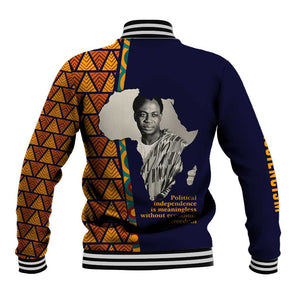 Kwame Nkrumah Ghana Baseball Jacket African Map Pattern Design and Economic Freedom Quote Tribute - African Pride