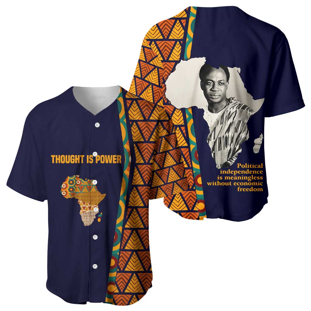 Kwame Nkrumah Ghana Baseball Jersey African Map Pattern Design and Economic Freedom Quote Tribute - African Pride