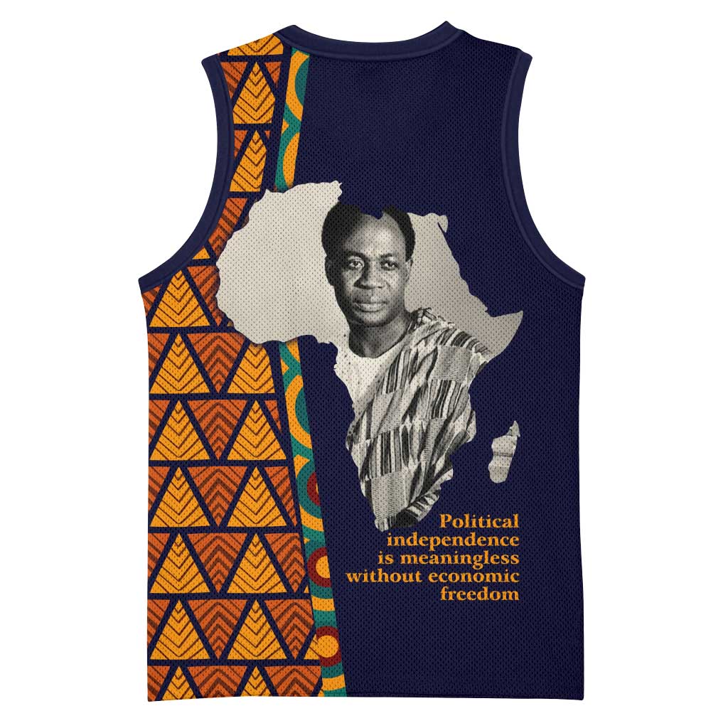 Kwame Nkrumah Ghana Basketball Jersey African Map Pattern Design and Economic Freedom Quote Tribute - African Pride