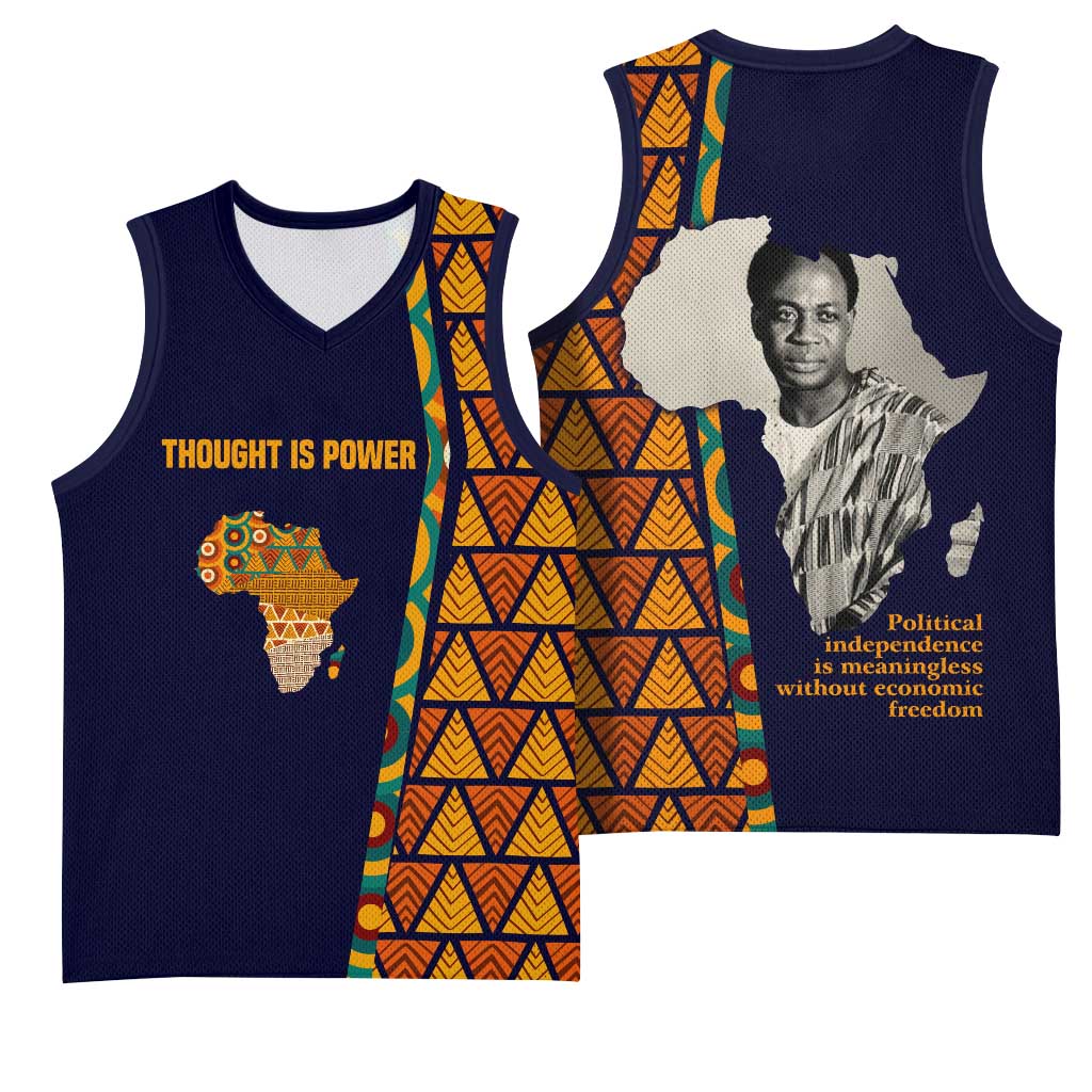 Kwame Nkrumah Ghana Basketball Jersey African Map Pattern Design and Economic Freedom Quote Tribute - African Pride