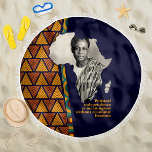 Kwame Nkrumah Ghana Beach Blanket African Map Pattern Design and Economic Freedom Quote Tribute - African Pride
