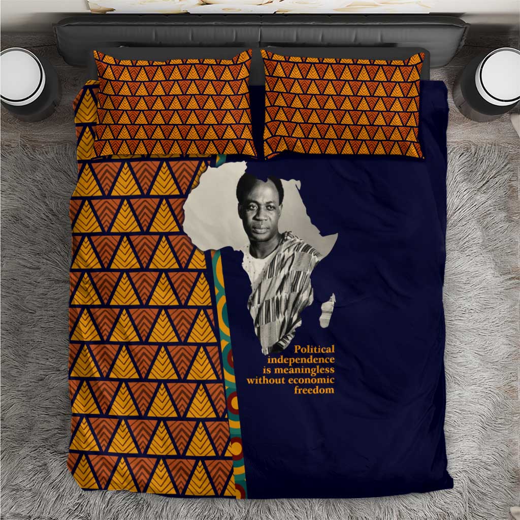Kwame Nkrumah Ghana Bedding Set African Map Pattern Design and Economic Freedom Quote Tribute - African Pride