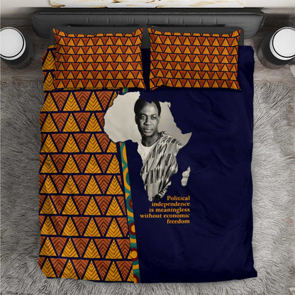 Kwame Nkrumah Ghana Bedding Set African Map Pattern Design and Economic Freedom Quote Tribute - African Pride