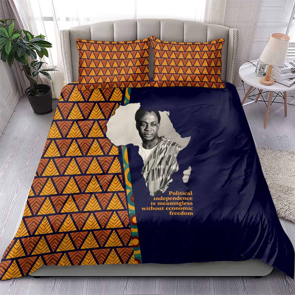 Kwame Nkrumah Ghana Bedding Set African Map Pattern Design and Economic Freedom Quote Tribute - African Pride