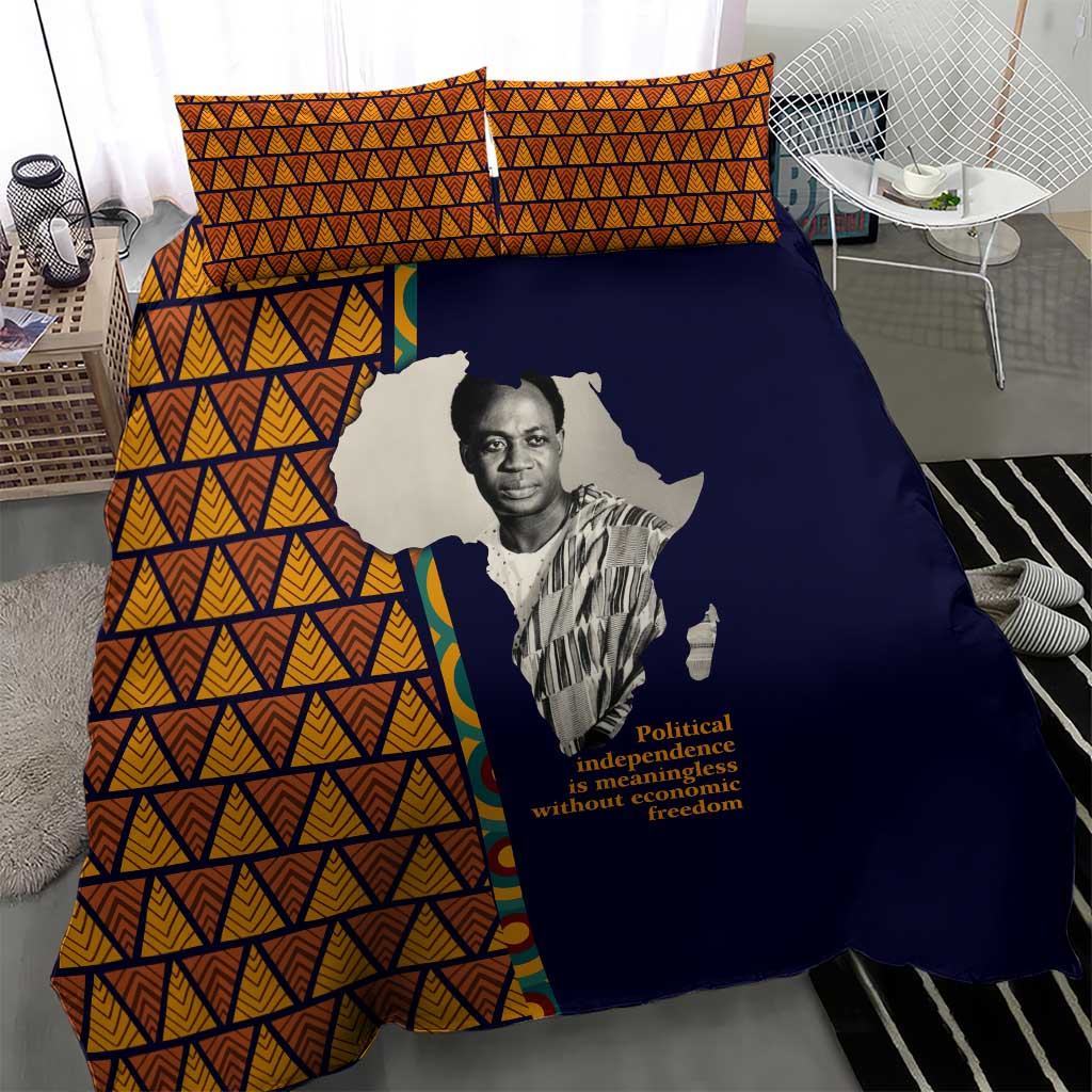 Kwame Nkrumah Ghana Bedding Set African Map Pattern Design and Economic Freedom Quote Tribute - African Pride