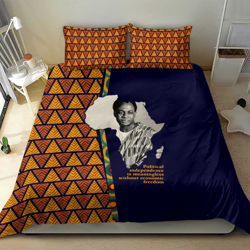 Kwame Nkrumah Ghana Bedding Set African Map Pattern Design and Economic Freedom Quote Tribute - African Pride