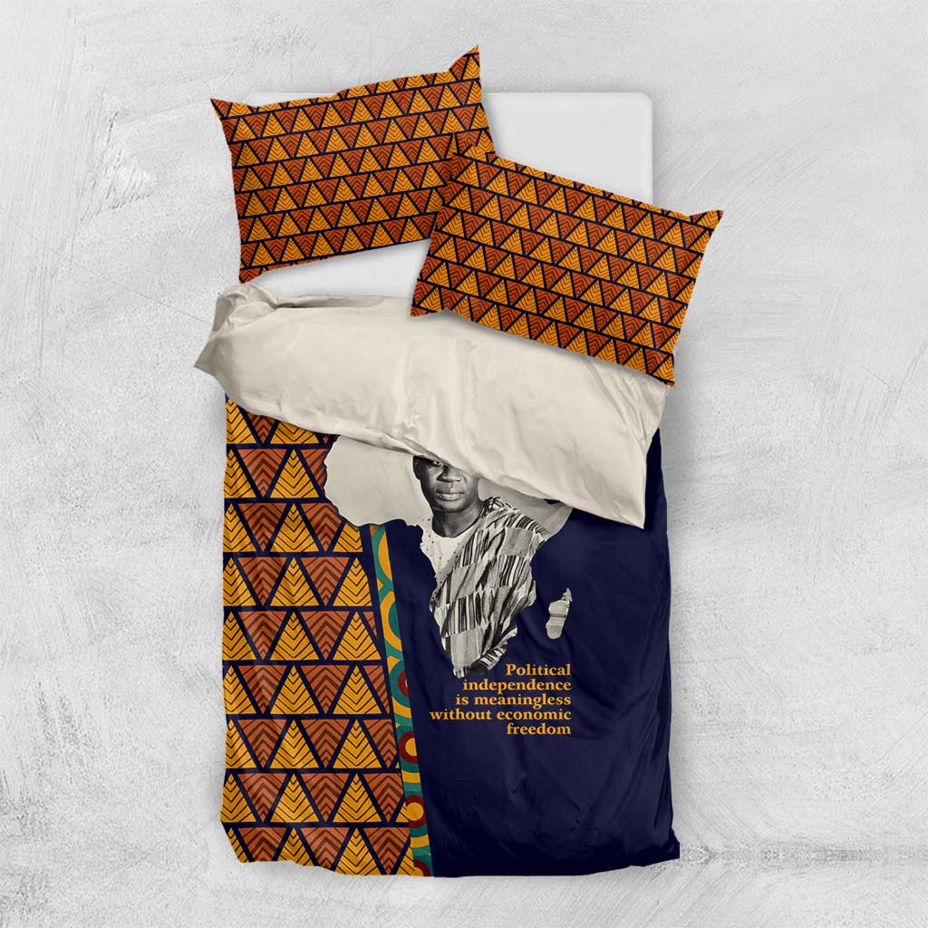 Kwame Nkrumah Ghana Bedding Set African Map Pattern Design and Economic Freedom Quote Tribute - African Pride