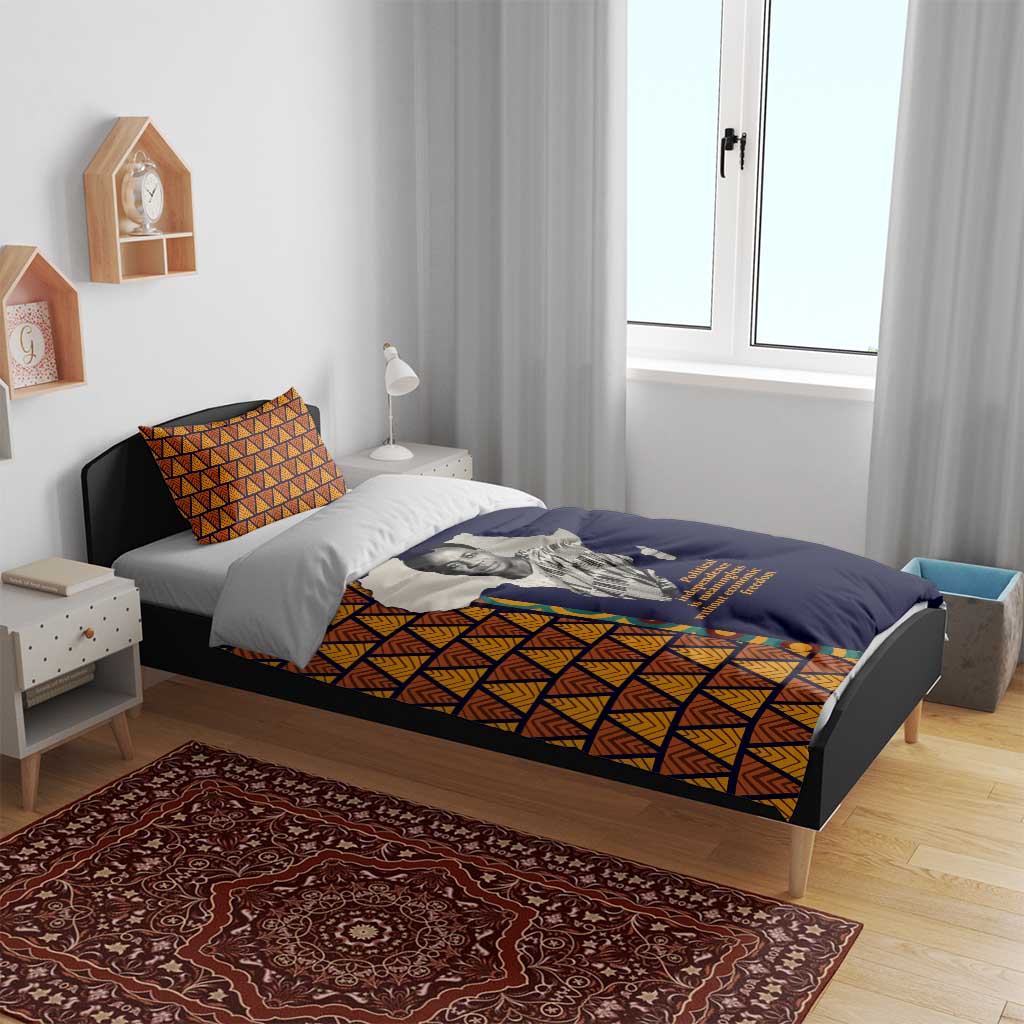 Kwame Nkrumah Ghana Bedding Set African Map Pattern Design and Economic Freedom Quote Tribute - African Pride