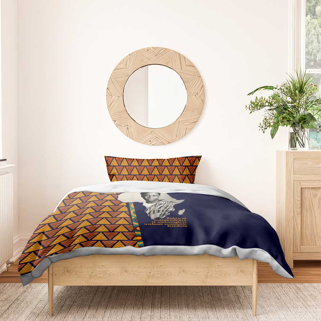 Kwame Nkrumah Ghana Bedding Set African Map Pattern Design and Economic Freedom Quote Tribute - African Pride