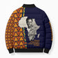 Kwame Nkrumah Ghana Bomber Puffer Jacket African Map Pattern Design and Economic Freedom Quote Tribute - African Pride