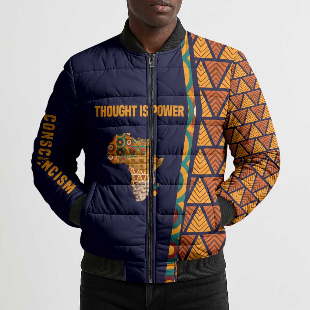 Kwame Nkrumah Ghana Bomber Puffer Jacket African Map Pattern Design and Economic Freedom Quote Tribute - African Pride